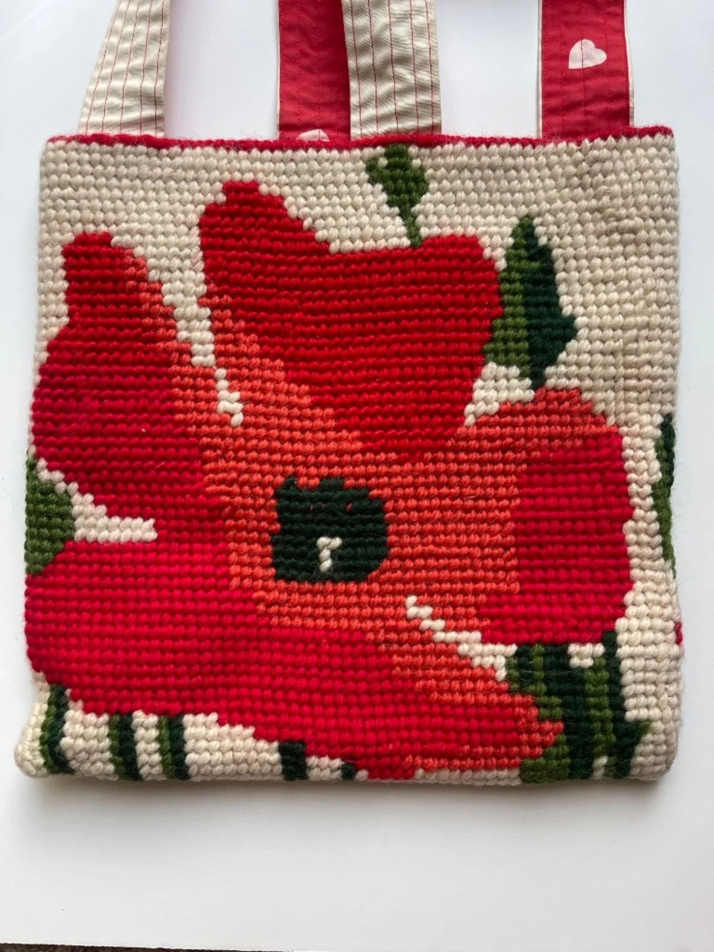 Needlepoint Shoulder Tote Bag Red Poppy 14